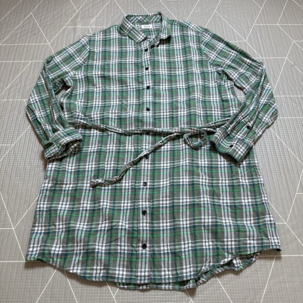 Pact Organic Cotton Fireside Flannel Belted Dress XXL Green Plaid
